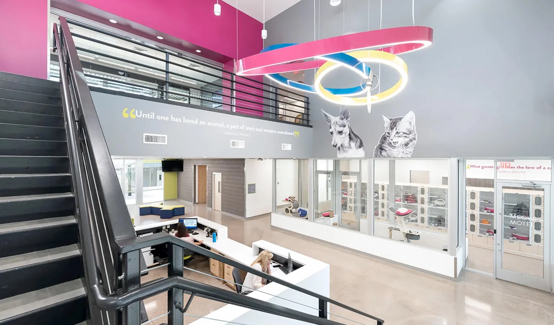 The bright, welcoming lobby of Heidi's Village resource center in Phoenix