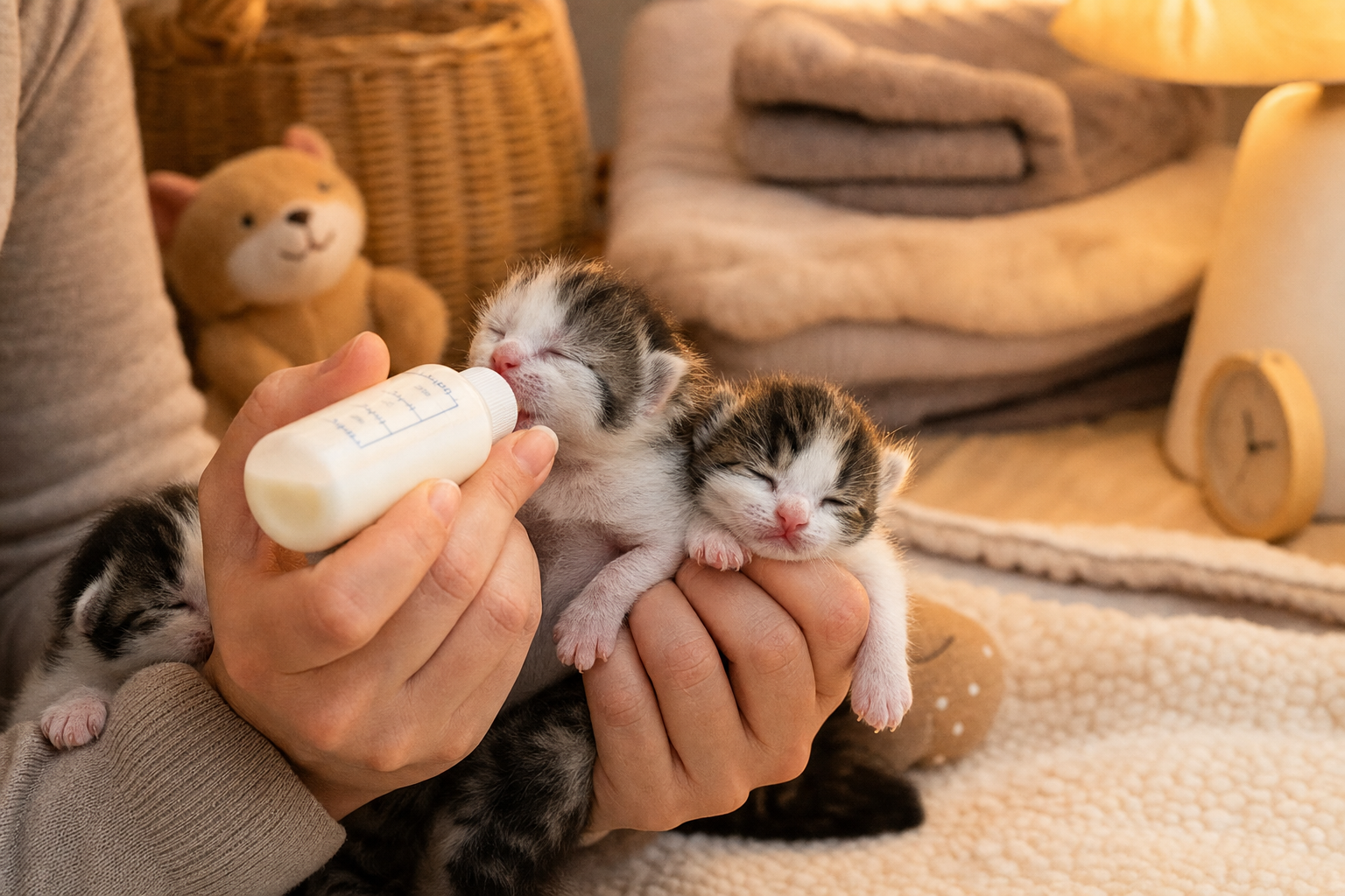 Newborn kittens being bottle-fed in the Smitten Kitten Nursery
